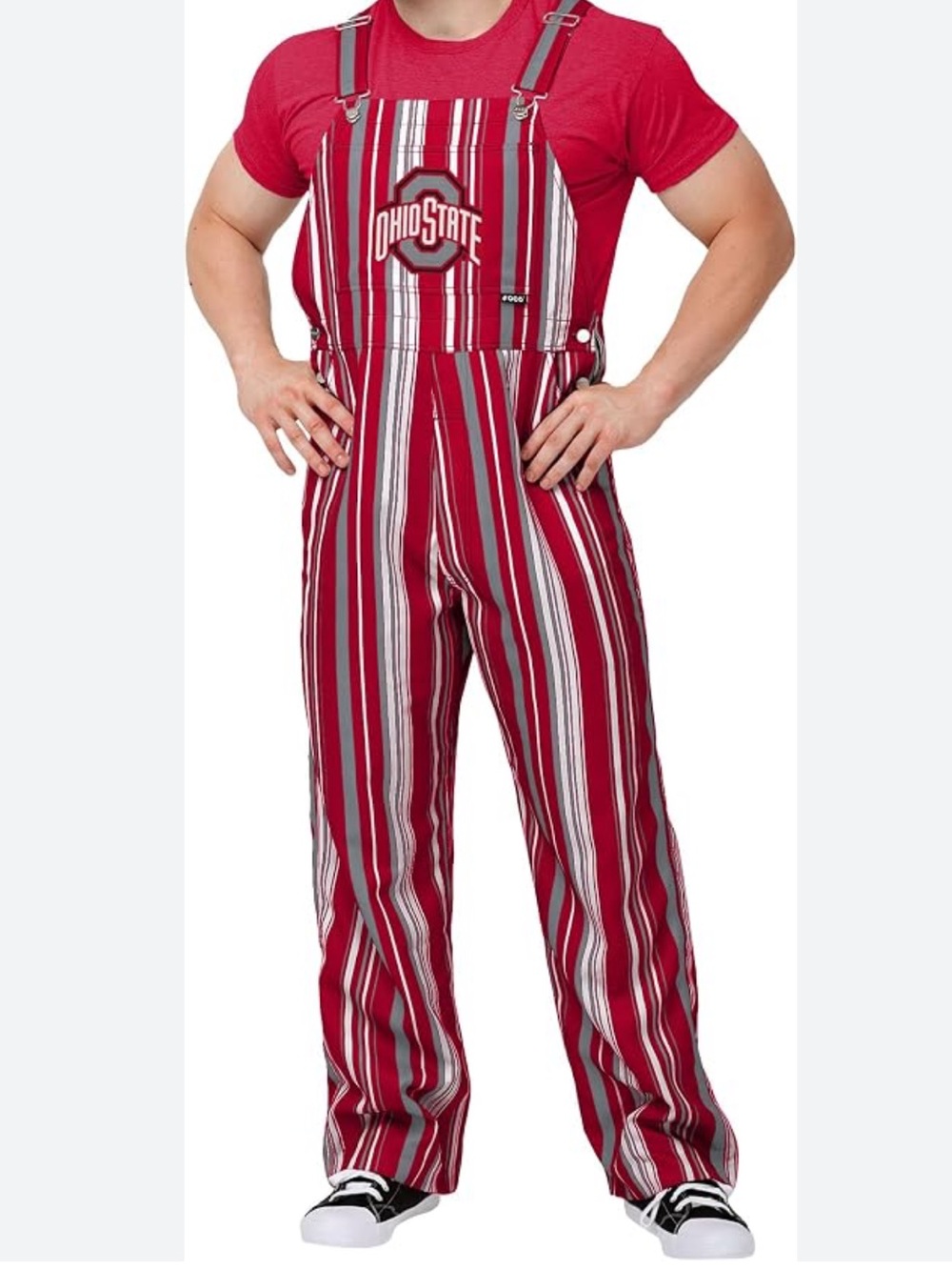 Ohio State Buckeyes Foco Hyper Stripe Bib Overalls Red Gray Football-Medium